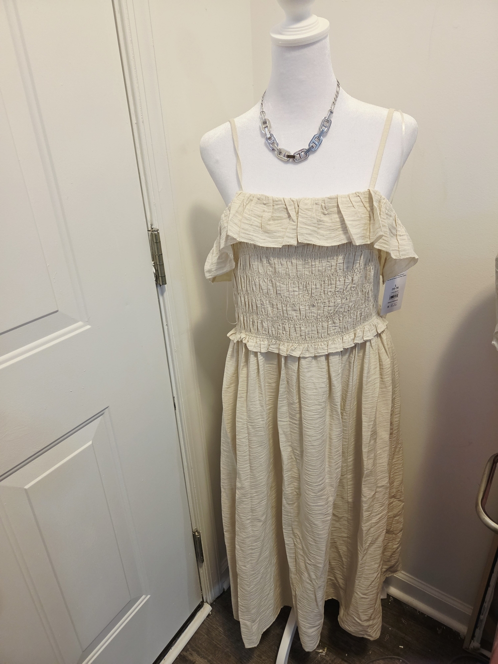 Time and Tru NWT Cream Ruffled Smocked Midi Dress